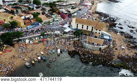 Salvador, Bahia, Brazil - February 2, 2023: Candoble Supporters And Orixa Iemanja Supporters Visit R
