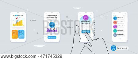 Set Of Stock Analysis, Report And Start Business Line Icons. Phone Ui Interface. Include Graph Chart