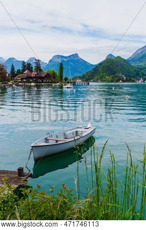 Wooden Boat On The Lake Of Annecy In The French Alps