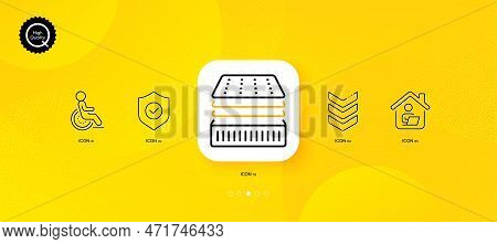 Disability, Deluxe Mattress And Shoulder Strap Minimal Line Icons. Yellow Abstract Background. Work 