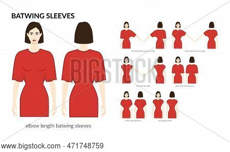 Set Of Batwing Sleeves Clothes Elbow, Medium, Short Length Technical Fashion Illustration With Fitte