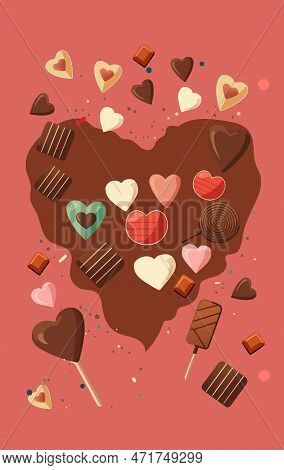 Banner For The International Womens Day. Flyer For March 8 With The Decor Of Chocolade Candy. Vector