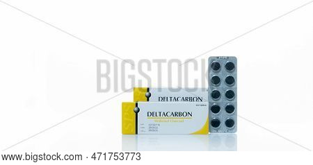 Chonburi, Thailand-january 30, 2023: Deltacarbon Medicinal Charcoal In Blister Pack And Paper Box Pa