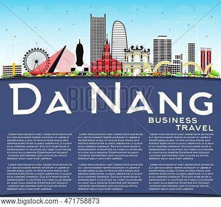 Da Nang Vietnam City Skyline With Color Buildings, Blue Sky And Copy Space. Vector Illustration. Bus