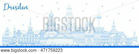 Outline Dresden Germany City Skyline With Blue Buildings. Vector Illustration. Business Travel And T
