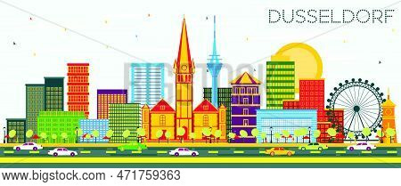 Dusseldorf Skyline With Color Buildings And Blue Sky. Vector Illustration. Business Travel And Touri