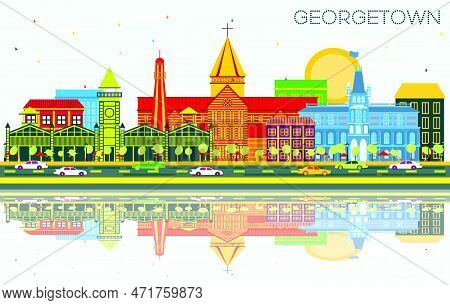 Georgetown City Skyline With Color Buildings, Blue Sky And Reflections. Vector Illustration. Busines