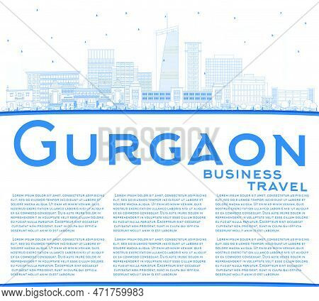 Outline Gurgaon India City Skyline With Blue Buildings And Copy Space. Vector Illustration. Business