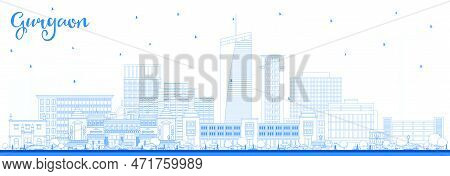 Outline Gurgaon India City Skyline With Blue Buildings. Vector Illustration. Business Travel And Tou