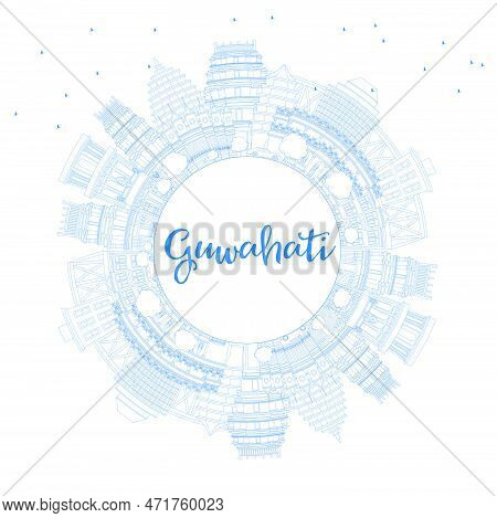 Outline Guwahati India City Skyline With Blue Buildings And Copy Space. Vector Illustration. Busines