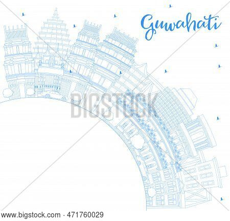 Outline Guwahati India City Skyline With Blue Buildings And Copy Space. Vector Illustration. Busines
