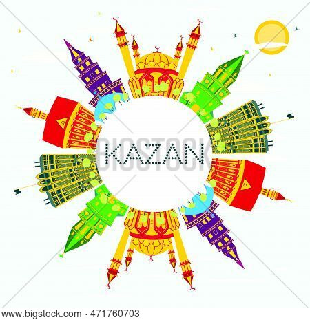 Kazan Russia City Skyline With Color Buildings, Blue Sky And Copy Space. Vector Illustration. Busine