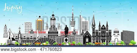 Leipzig Germany City Skyline With Gray Buildings And Blue Sky. Vector Illustration. Business Travel 