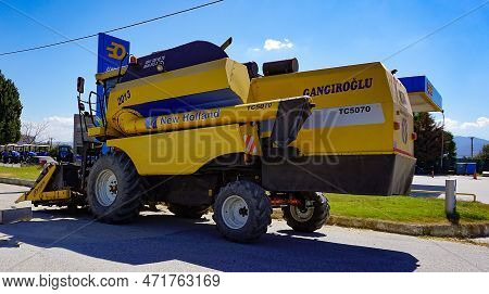 Araclar, Turkey - September 16, 2022: New Holland Agriculture Logo In The Dealership Store Against A