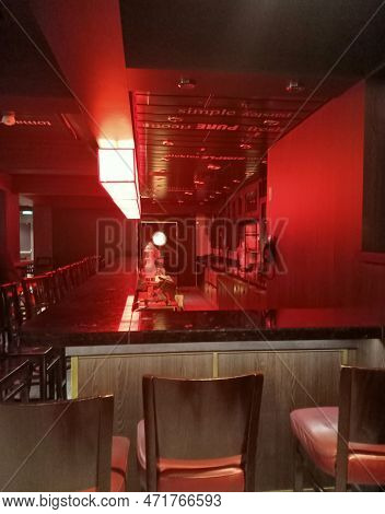 Empty Bar On A Cruise Ship Red Theam