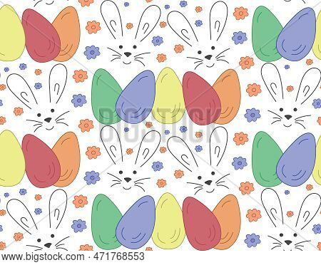 Seamless Pattern Eggs Easter. Pastel Colored Vector Illustration. Texture Of Easter Gift, Textile. E