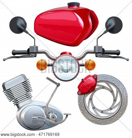 Vector Motorcycle Parts Isolated On White Background