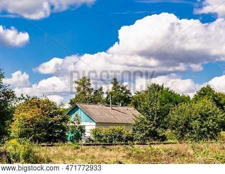 Beautiful Old Abandoned Building Farm House In Countryside On Natural Background