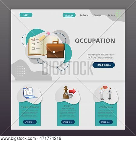 Occupation Flat Landing Page Website Template. Online Training, Tactica Advantage, Consulting. Web B