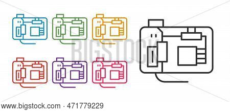 Set Line Electronic Computer Components Motherboard Digital Chip Integrated Science Icon Isolated On