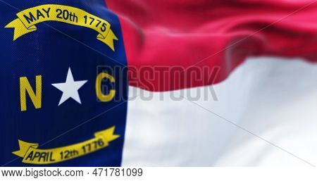 North Carolina State Flag Waving. North Carolina Is A State In The Southeastern Region Of The United