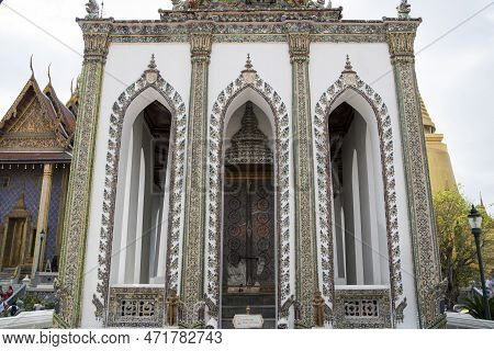 Bangkok, Thailand- 13 Feb, 2023: Phra Viharn Yod Temple At Grand Palace Complex In Bangkok. The Buil