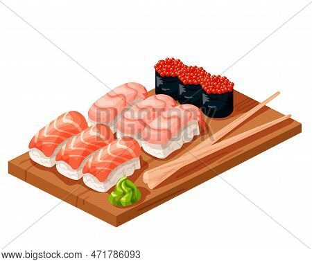 Vector Sushi. Japanese Food. Nigiri And Gunkans.