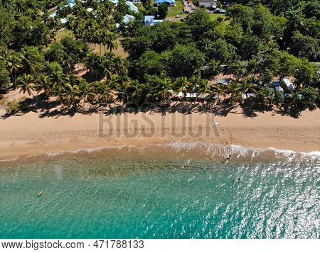 Guadeloupe Spectacular Beach Drone View. Caribbean Vacation Landscape. Grande Anse Sandy Beach On Ba