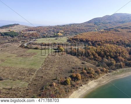 Aerial View Of Izvor Reservoir At Konyavska Mountain, Bulgaria