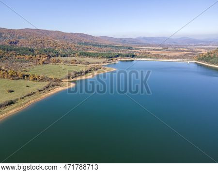 Aerial View Of Izvor Reservoir At Konyavska Mountain, Bulgaria
