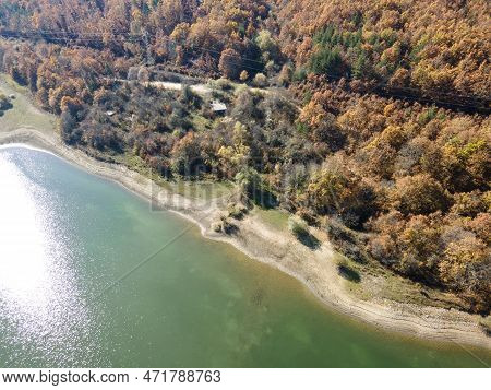 Aerial View Of Izvor Reservoir At Konyavska Mountain, Bulgaria