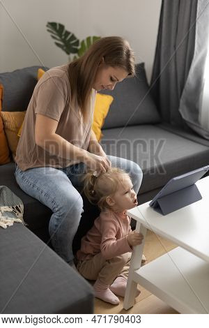 Deaf Child Girl With Cochlear Implant Studying To Hear Sounds - Recovery After Cochlear Implant Surg