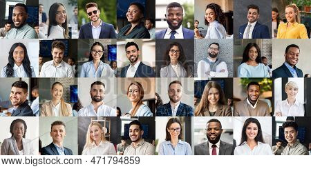 Cheerful Business People Posing On Diverse Backgrounds, Collage
