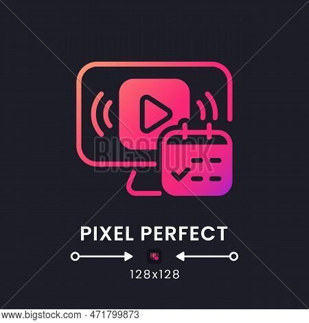 Watch Event Pink Solid Gradient Desktop Icon On Black. Pre-recorded Broadcast. Streaming Service Fea