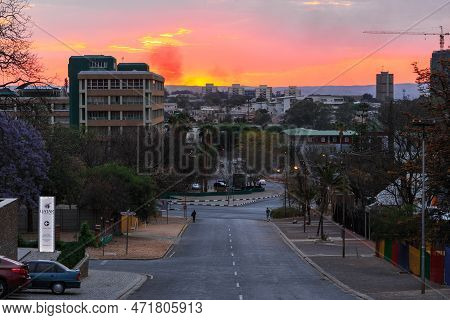 Windhoek, Namibia - 10 October 2018: An Aerial View Of The Center Of Windhoek The Capital Of Namibia