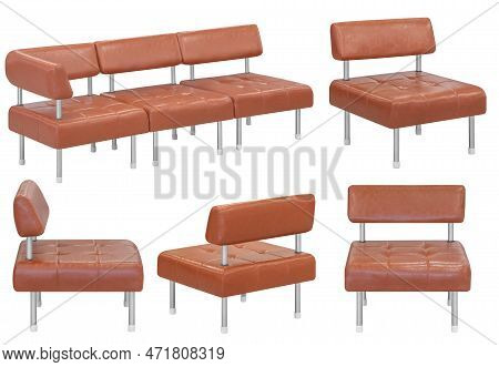 Upholstered Armchair For The Office Or At Home. Isolated From The Background. In Different Angles. I