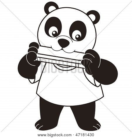 Dessin animé Panda jouer un Harmonica