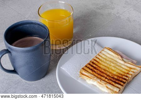 Grilled Ham And Cheese. Sandwich With Cheese And Ham On The Grill.