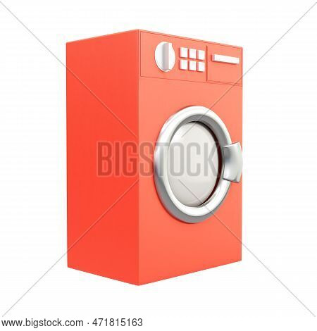 Red Washing Mashine Isolated On White Background. 3d Rendering