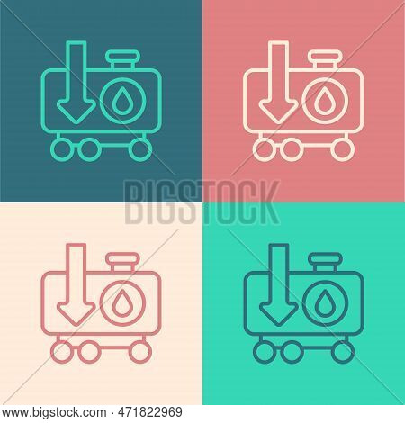 Pop Art Line Drop In Crude Oil Price Icon Isolated On Color Background. Oil Industry Crisis Concept.