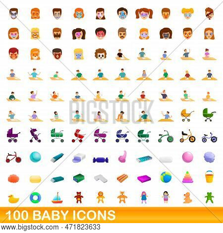 100 Baby Icons Set. Cartoon Illustration Of 100 Baby Icons Set Isolated On White Background