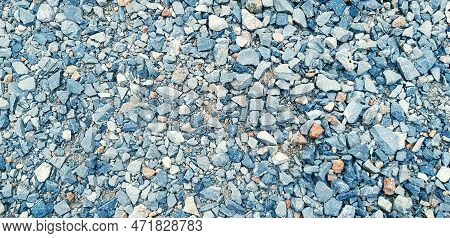 Pattern Of Small Gravel, Rock Or Stone On The Ground For Background In Blue Vintage Color Tone. Hard
