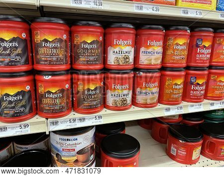 Grovetown, Ga Usa - 09 03 22: Grocery Store Folgers Coffee Canisters Prices