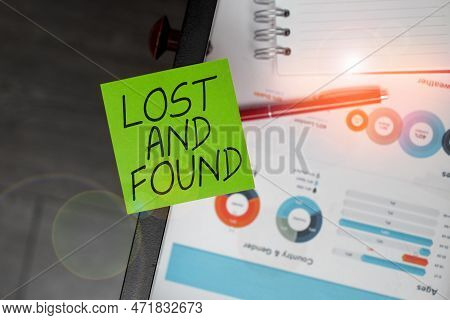 Handwriting Text Lost And Found. Word Written On Place Where You Can Find Forgotten Things Search Se