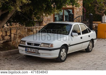 Side; Turkey - January 23 2023:    White Opel Vectra  Parked On The Street On A Warm  Day