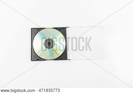 Cd Box With Disc On White Isolated Background