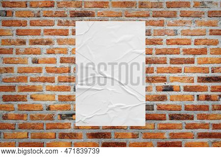 Blank White Wheatpaste Glued Paper Poster Mockup On Brick Wall Background