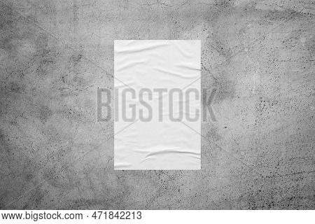 Blank White Wheatpaste Glued Paper Poster Mockup On Concrete Wall Background