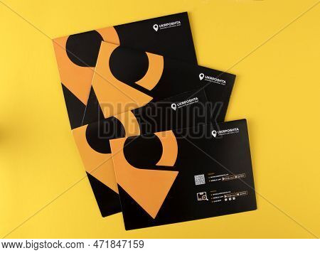 Postal Envelopes Ukrposhta - The Main Ukrainian State Mail. Brand Logo And Emblem. Delivery Of Corre