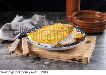 Traditional Venezuelan Beef Cachapa On Wooden Table
